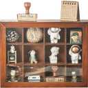 Mini Clear Display Wood Cabinet with 12 Slots - 10" x 15.5" Collectibles Display Case - Wooden Floating Shelves for Display & Home Decor - Vintage Style Wood Cubby Shelf with Front Clear Cover