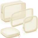 Weewooday 4 Pcs Mesh Makeup Bag Mesh Cosmetic Bag Travel Toiletry Pouch with Zipper Mini Makeup Cosmetic Purse for Daily Accessory(Small, Large, Medium,Beige) (Variety Pack)