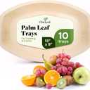 Chic Leaf All Natural Compostable & Disposable Rectangular 13" x 9" Palm Leaf Platters Serving Tray for Winter Events, Charcuterie Board, Elegant Gourmet Catering & Weddings (10 pc)