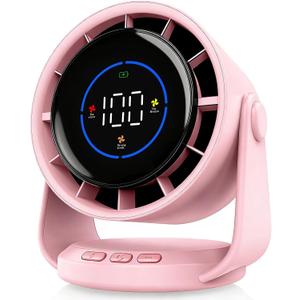 Table Fans, Ultra Quiet Wall-Mounted Desk Fan, Digital Display Rechargeable USB Fan, 105°Tilt, 100 Speeds, Long Lasting Power, Portable Fan for Home Office Kitchen Travel Camping (Light Pink), Small
