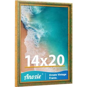 Vintage 14x20 Frame, Antique Gold Photo Frames with Plexiglass Front,Ornate 14x20 Picture Frame Display for Wall Décor,1 Pack,Green