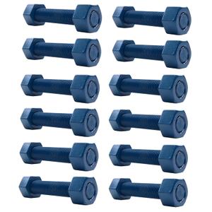 4 Inch Blue Teflon Coated Stud and Hex Nut, B7 Grade, 3/4"-10, All Thread, Sterling Seal & Supply (Pack of 12)