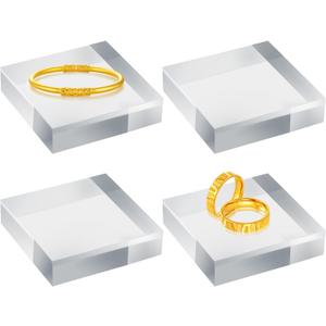 4 Pcs 4 x 4 x 1Inches Acrylic cubes for display Polished clear square display block Acrylic risers display base stands for Ring Jewelry and Other Items Holder Base