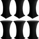 HolidayIdeas Cocktail Table Covers, 6 Pack - Fitted Stretch Spandex High Top Table Cloths Square Corners (Black, Fit for 30"-32" Diameter x 43" Height Tables)