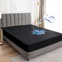 Sufdari Mattress Protector,Waterproof 18" Deep Pocket Mattress Cover Fitted Sheet Style with Elastic Rubber Band,Washable and Easy Care-Black,Queen