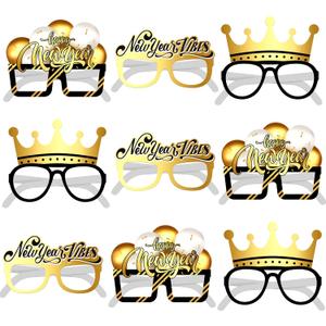 KatchOn, 2026 Glasses New Year Eve - Pack of 9 | Happy New Year Eyeglasses 2026 for New Years Eve Party Supplies 2026 | NYE Party Glasses | Happy New Years Decorations 2026 | NYE Decorations 2026 (Golden)