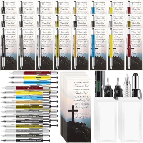 Sayglossy 24 Set 6 in 1 Multi Tool Pen Gift Christian Church Gifts Multitool Pen Bulk with Bible Verse Bookmarks Screwdriver Motivational for Father's Day Gifts Men Husband (Colorful)