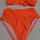 Pink Queen Women's One Shoulder High Waisted Bikini Set Two Piece Tie Ruched Swimsuit (Large, Orange)