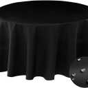BYDOLL Table Cloth Round 70 Inch Tablecloth Fits Max60 Inch Diameter Top,Black Washable Outdoor Winkle and Stain Resistant Spillproof Polyester Tablecloths for Round Tables Party Cover