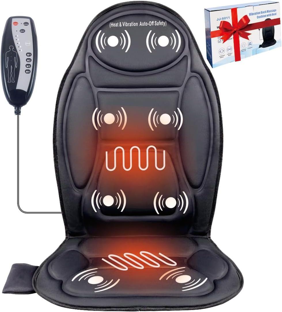 Back Massager Seat Cushion with Heat,8 Vibration Motors Massage Chair Pad for Back, Deep Tissue Vibration Seat Massager Cushion for Back Pain ReliefHome Office Chair Use, Gifts for Women,Men,Black