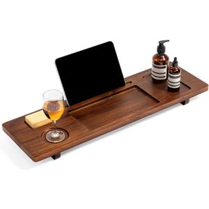 Premium Teak Bathtub Tray for Freestanding Baths - 29" Adjustable Spa Caddy | Compact, Thick & Stable Design | Anti-Tip with Accessories Holder | Natural Water-Resistant Finish