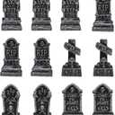12PCS Mini Tombstones for Halloween Decoration, Resin Miniature Gravestones for Terrarium, Mini Headstones, Small Graveyard Set, Gothic Cemetery Figurines for Haunted House, Tabletop Displays (Black)
