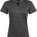 Women Golf Tennis Shirts,Athletic Women T-Shirts V-Neck Tops Short Sleeve Collarless Shirts (Gray, L)