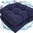 2 Pack Waterproof Outdoor Chair Cushions, Thick Tufted U-Shaped Seat Cushions with Adjustable Ties for Garden Chairs, Patio Furniture, 19x19x4.5 Inches (Navy)
