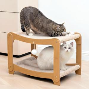 AIXINPET Two-Level Sisal Cat Scratcher Bed - Sturdy Cat Scratching Post with Scratch Pad&Hammock Bed, Comfortable Cats Bed for Indoor Kittens&Adult Cats -Sturdy Wooden Frame,Protect Furniture, 23.6"L x 15.7"W x 13.3"H