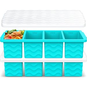 Silicone Freezer Molds for Soup with Lid  1-Cup Soup Container Style Ice Cube Trays for Freezer, Meal Prep & Food Storage, Freeze 250mL/125mL Portions  2 Pack (Lake Blue)