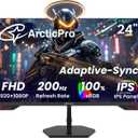 ArcticPro 24inch Gaming Monitor 200Hz 180Hz, FHD 1080p, IPS Panel, 1ms Response Time, Adaptive sync, PC Computer Monitor, 3-Sided Frameless, Ultra Slim, Bluelight Filter, DP*1, HDMI*1