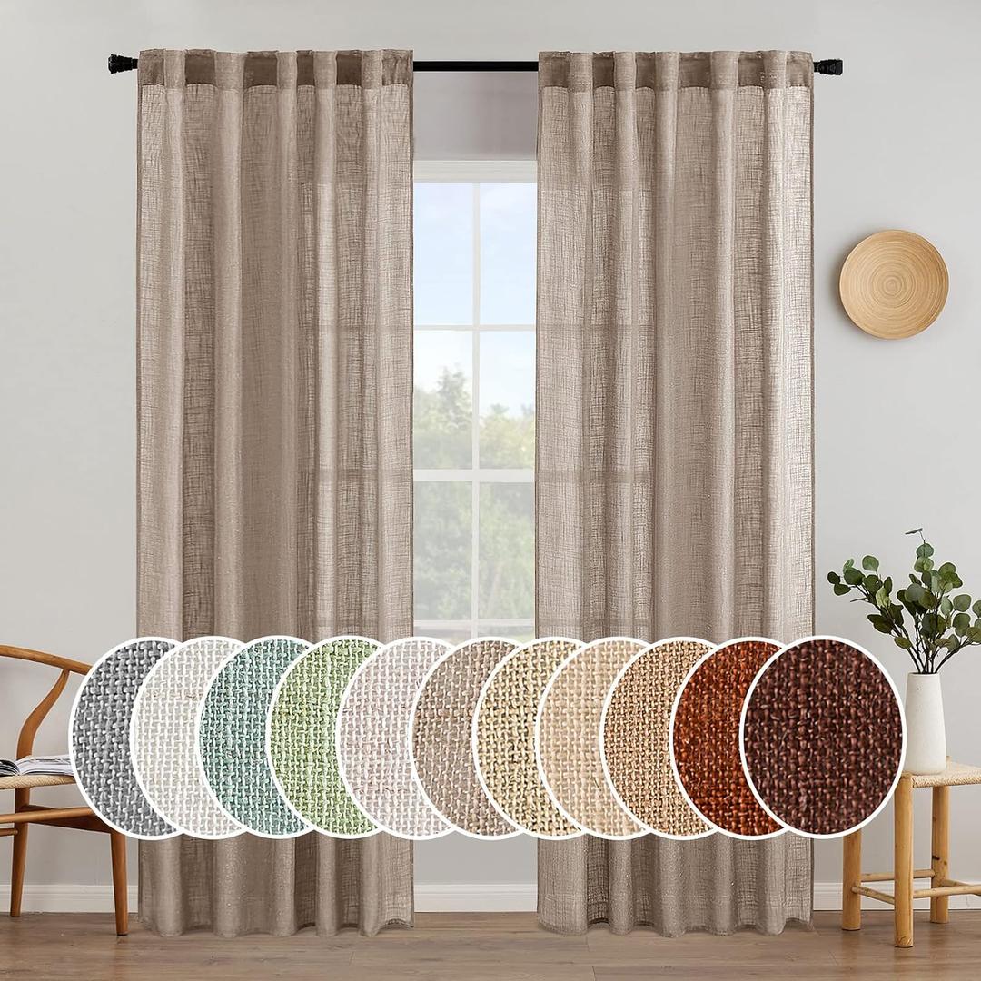 MIULEE Taupe Linen Curtains 84 Inch Length for Bedroom Living Room, Soft Thick Linen Textured Window Drapes Semi Sheer Light Filtering Back Tab Rod Pocket Burlap Look Farmhouse Country Decor, 2 Panels, 52"W x 84"L