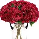 6 PCS Artificial Hydrangea Flowers, Faux Silk Hydrangea with Long Stems, Home Wedding Decor, Table Centerpieces, Party Decorations (red)