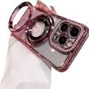 Fycyko Magnetic Case for iPhone 14 Pro Max with Holder Stand,Rhinestone Glitter Plated Bling Luxury Phone CaseCompatible with MagSafe Shockproof Kickstand Design for iPhone 14 Pro Max-Pink