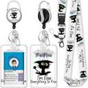 Id Badge Holder with Breakaway Lanyard, Black Cat Badge Reel Retractable Heavy Duty and Detachable Name Tag Clips, I'm Fine Everything is Fine Lanyards for Id Badges, Nurse Teacher Office Gifts