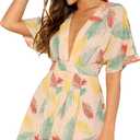 Floerns Women's Tropical Floral Plunging V Neck Tie Open Back Summer Short Dress (Multicolor) S
