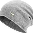 HAMUNI 100% Wool Slouchy Beanie, Warm Beanie Hats for Women Breathable Knitting Skull Beanies Cap for Spring Fall Winter (Light Grey)
