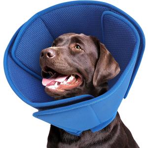 Queenmore Dog Cone, Soft Dog Cones for Large Dogs After Surgery, Comfy Cone for Dogs to Stop Licking, Adjustable Recovery Collar, Elizabethan Pet E-Collar for Wound Healing, Blue, L