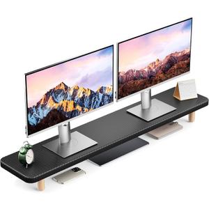 Dual Monitor Stand Riser, 39 Inch Extra Long Wooden Desktop Monitor Riser with Storage for 2 Monitors Ultra Strong Desk Shelf Organizer Riser Ergonomic for 2 Screens/Laptop/PC/TV/Printer (Black, 39inches)