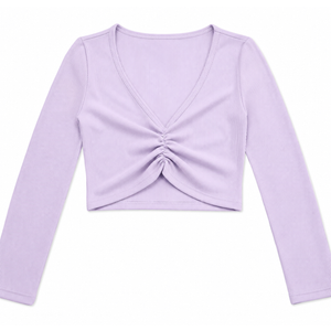 Wild Fable Ribbed,Long Sleeve, V-Neck Crop Top, Light-Violet Size S
