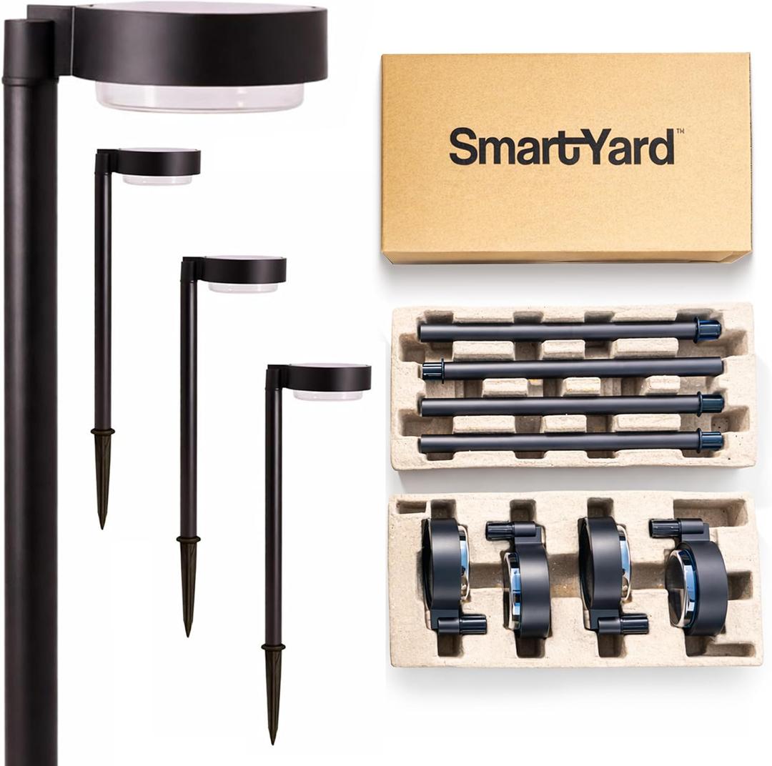Solar Pathway Lights Outdoor - Pack of 4, 6 Lumens Warm White LED, Aluminum & Stainless Steel Weather-Resistant Outdoor Solar Lights for Yard, Garden, Walkway Lighting - Easy Stake Installation