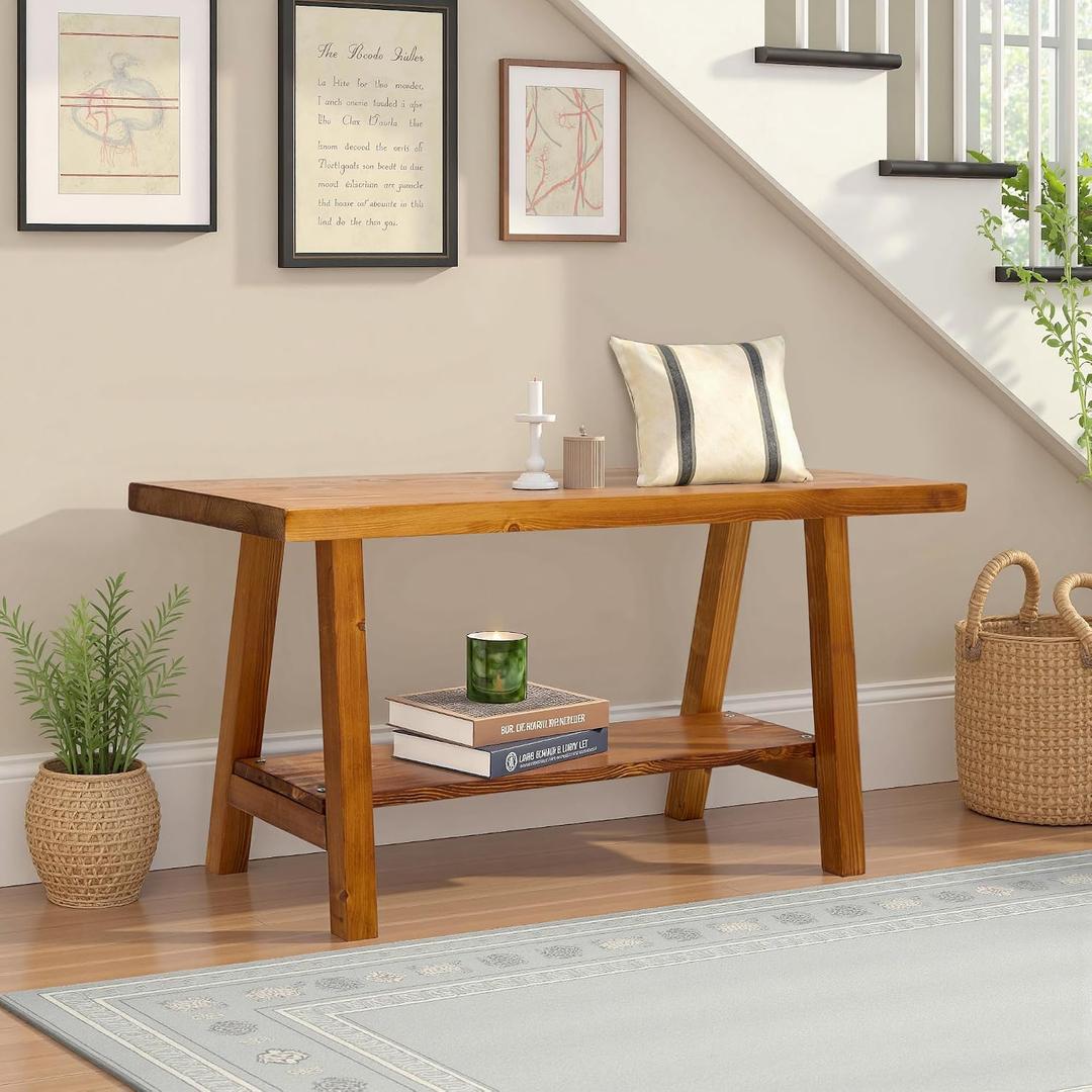 Warmiehomy Solid Wood Bench, 30 Rustic Farmhouse Entryway Bench for Living Room Dining Room Hallway Closet Room, Indoors & Outdoors Bench