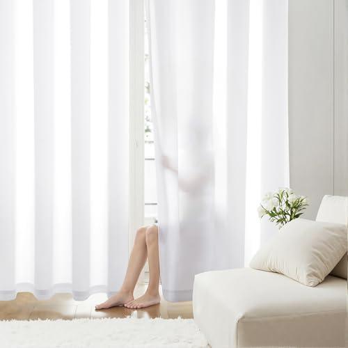 EMEMA White Privacy Sheer Curtains 96 Inches Long 2 Panels Set, Non-See-Through Light Filtering Semi Sheer Curtains for Bedroom Living Room, Window Drapes That Let Light in, 52x96 Inch