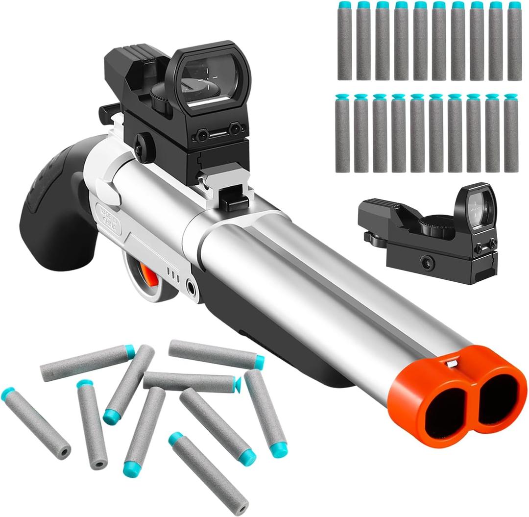 Cool Toy Shotgun Look Real Double-Иarreled Toy Gun with Sight Fake Soft Bullet Realistic foan Blasters Guns Shooting Game for Ages 8-12 Years Old