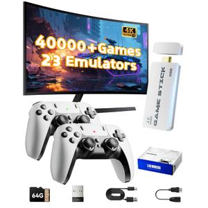 2026 Upgraded Retro Gaming Console Stick, Video Games Stick Built-in 23 Emulators Console Projector, 40000+ Game System with 4K HDMI, Plug and Play TV Video Game Stick with Controllers (White)