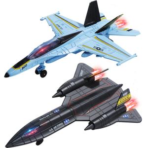 Double Fighter Jet Toy, F18 & SR71 Diecast Planes with Lights & Sounds, Pull Back Military Airplane Toy Gift for Toddler,Kids, Boys