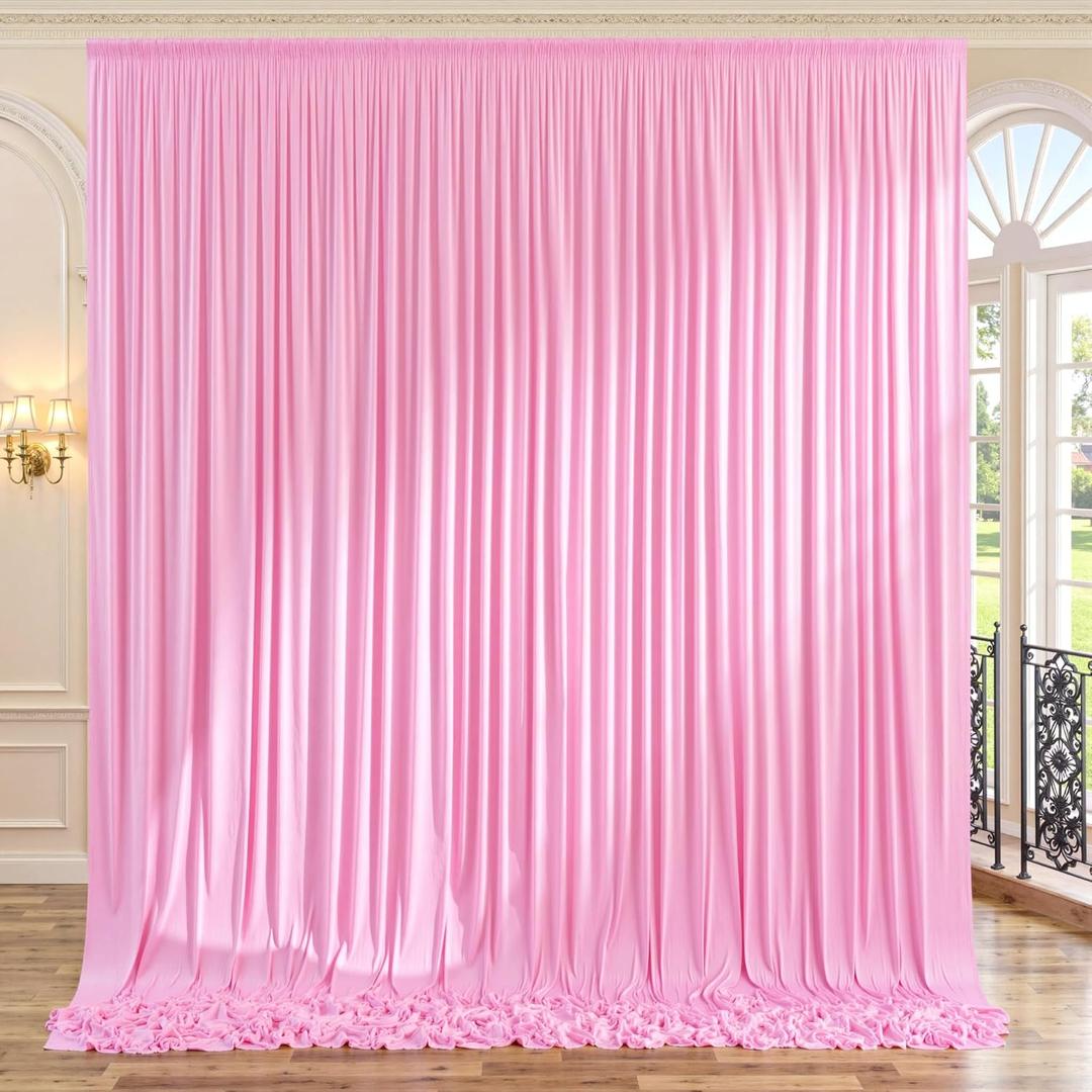 10ft x 10ft Wrinkle Free Pink Backdrop Curtains for Parties, Polyester Baby Pink Backdrop Drapes 2 Panels 5x10ft for Wedding Girl Birthday Party Photography Background