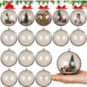 Jenaai 12 Pack Clear Plastic Fillable Ornament Balls 3.15 Inch/80mm DIY Christmas Baubles Transparent Hanging Ornaments for Tree Decorations Holiday Wedding Home Favors Party Decor Gifts(Black)