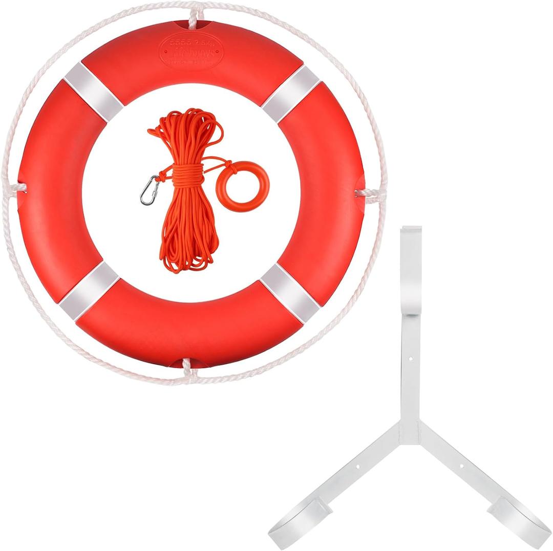 Life Ring, 23" Boat Safety Throw Rings, Life Preserver Ring with Bracket and 98.5 FT Floating Rescue Rope