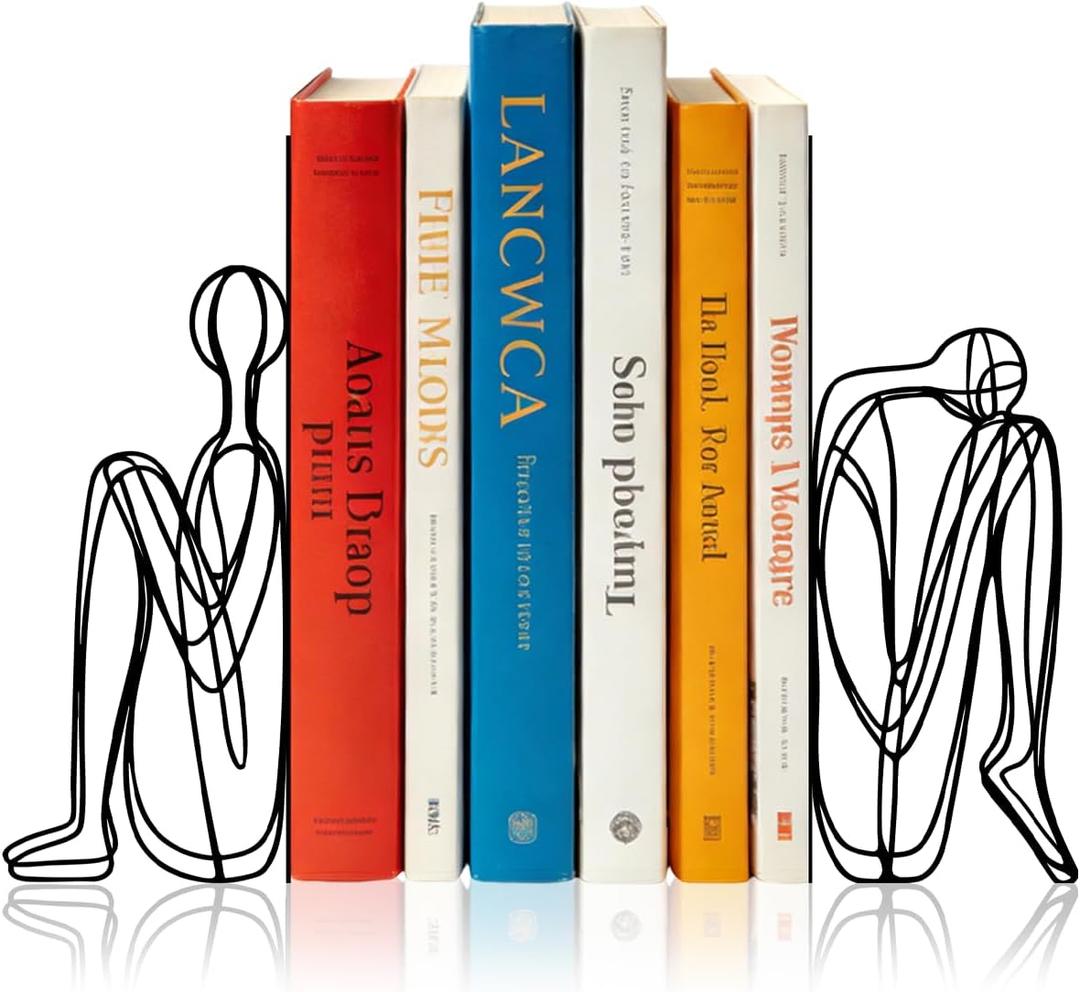 Sanwarm Metal Bookends Abstract Modern Book Ends Decorative Bookend for Home Office Library Desk Book Shelves Decor, Gift for Reading Enthusiasts Non-Skid Book Stoppers Holder (Black 1 Pair)