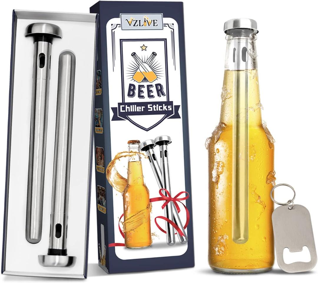 Beer Chiller Sticks for Bottles, Christmas Gifts for Him Husband Dad, Anniversary Birthday Ideas, Beer Accessories Gifts for Boyfriend, Stainless Steel Cooling Chillers, Mens Stocking Stuffers