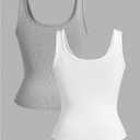 SOLY HUX Women's Basic Tank Tops 2 Packs Scoop Neck Sleeveless Ribbed Fitted Layer Shirts (White, S)