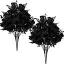 XONOR Artificial Rose Flowers - 4 Bouquets Realistic Fake Black Silk Roses for Halloween Party Fall Harvest Festival Home Centerpieces Decoration (Pack of 4, Black)