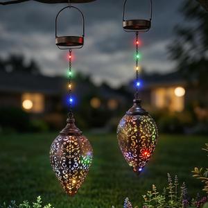 Outdoor Solar Lantern Solar Lights Outdoor Colorful LED Lanterns Powered Waterproof Garden Lanterns Retro Metal Lights with Handle for Garden Patio Yard Decor, 2 Pack Brown