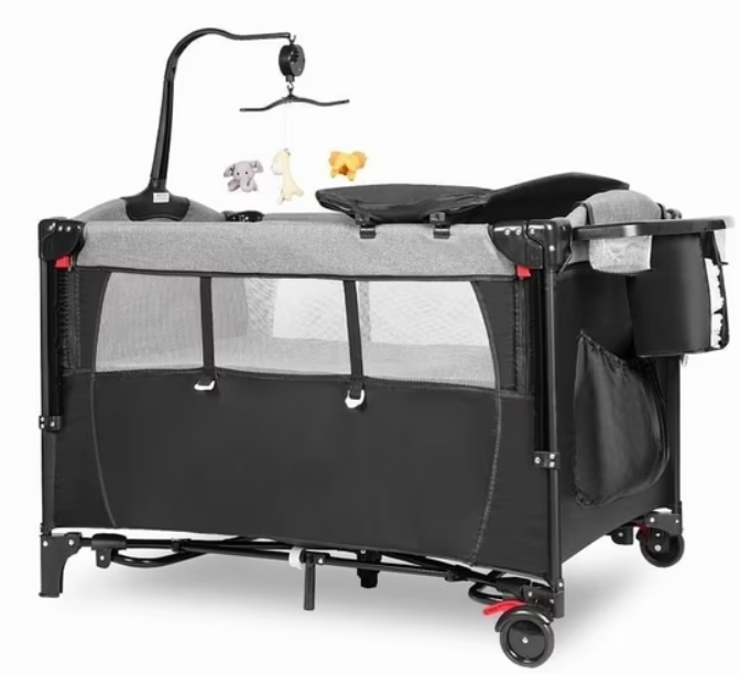 CIESMSI Baby Bedside Bassinet w/Changing Table,5-in-1 Portable Playard Nursery Center Newborn to Toddler Pack n Play Cribs