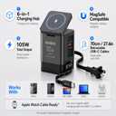 105W Charging Station with Retractable Cables, 6-in-1 GaN Retractable Charger with Wall Plug, MagSafe Compatible Magnetic Pad, USB-C Fast Charging for iPhone, AirPods, MacBook