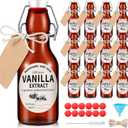 Vesici 12 Sets Swing Top Glass Bottles Set Amber Homemade Vanilla Extract Bottles with Stoppers Stickers Caps Jar Brush Funnel Rope Labels Vanilla Extract Jars for Holiday DIY Crafts (6.6 oz)