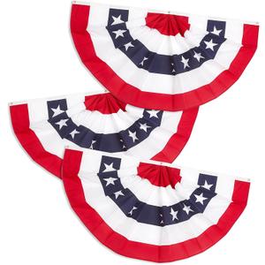 1.5x3 Ft Memorial Day Decorations 4th of July 250 anniversary flag Bunting Flags outdoor- Half Fan Banner Pleated Patriotic USA Flags 3-Pack