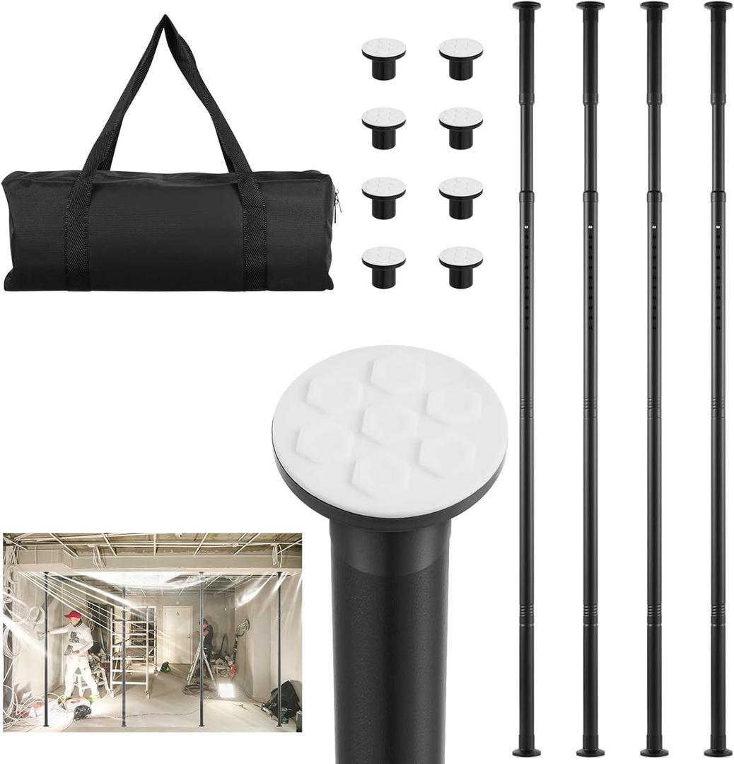10FT Dust Barrier Poles, 4 Pack Stainless Steel Zipper Walls Poles Kit, Splicing Retractable Construction Temporary Dust Containment Barrier System for Interior Remodeling and Isolation Work