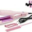 Hair Crimper for Womens Beach Waves Pink Deep Waver Curling Iron, 1.25-Inch Ionic Ceramic Hair Tool with Four Temperature Settings, Easy to Use for Long/Short HairPink